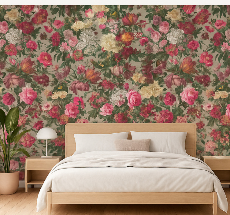 Behang hoofd slaapkamer vintage bloemen - TenStickers