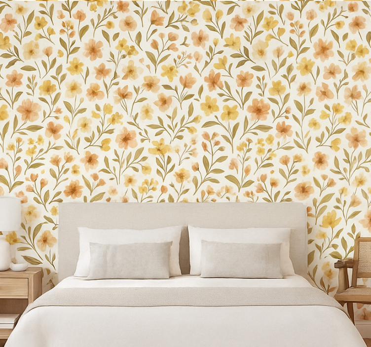 Behang hoofd slaapkamer vintage bloemen floral - TenStickers