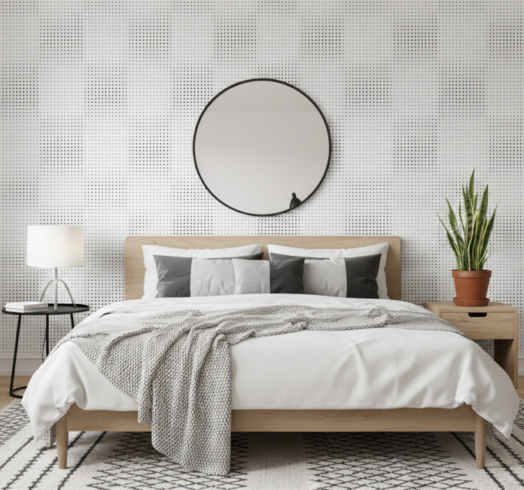 Behang hoofd slaapkamer zwarte stippen met lijnen - TenStickers