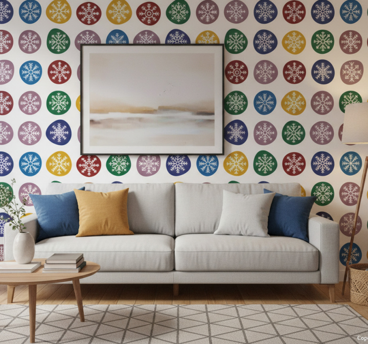 Behang kerst kleurrijke sneeuwvlokken - TenStickers