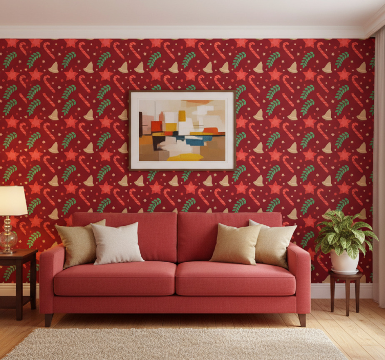 Behang kerst met snoepjespatroon - TenStickers