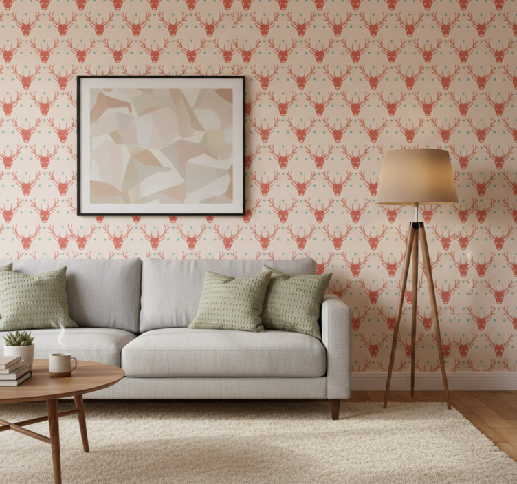 Behang kerst patroon van rode rendieren - TenStickers