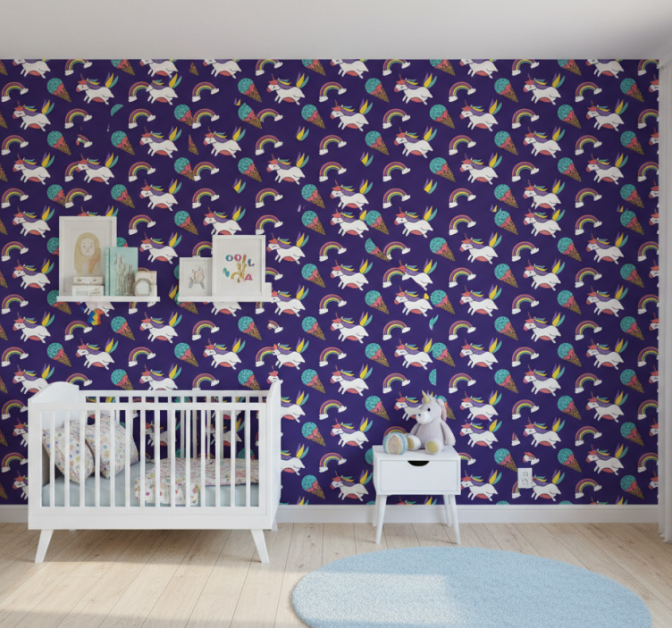 Behang kinderkamer eenhoorns en regenbogen - TenStickers