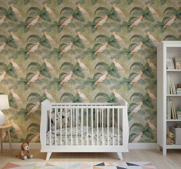Behang kinderkamer kaketoes en bladeren - TenStickers