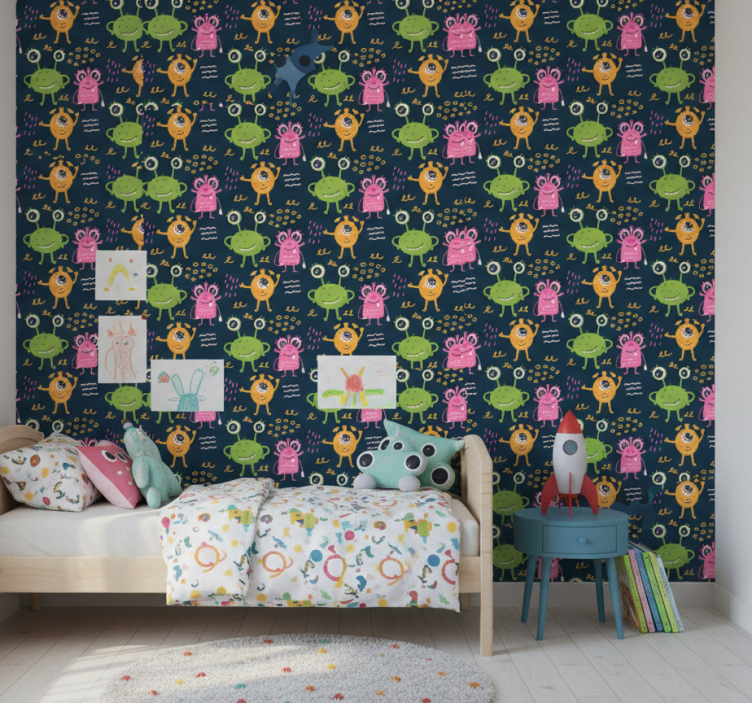 Behang kinderkamer met grappige kleurrijke alienillustraties - TenStickers