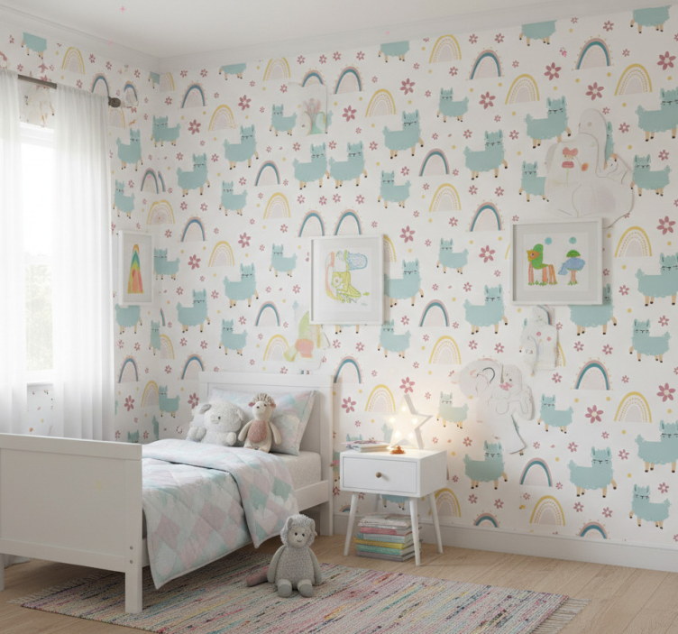 Behang kinderkamer met grappige schapen eenhoorns patroon - TenStickers