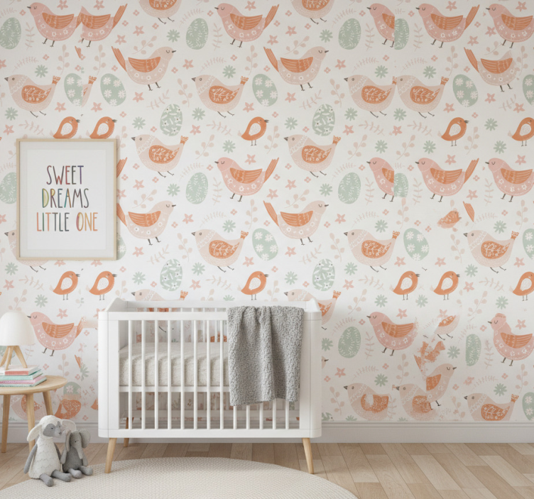 Behang kinderkamer minimalistische noordse vogeltjes - TenStickers