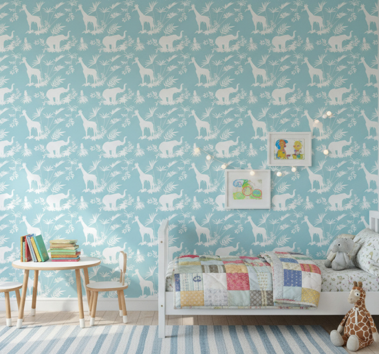 Behang kinderkamer olifanten en giraffen - TenStickers