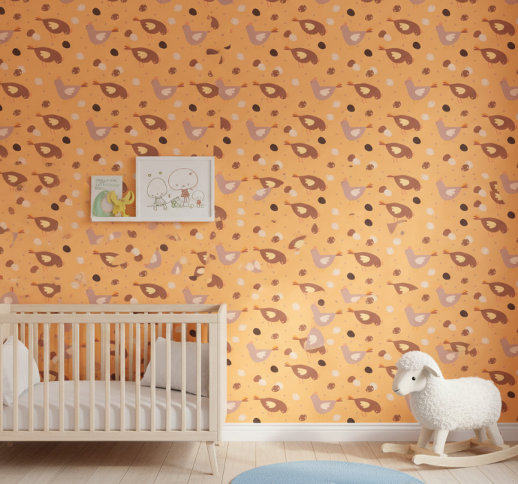 Behang kinderkamer oranje kuiken patroon - TenStickers