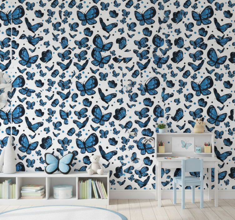 Behang kinderkamer papillon blauw - TenStickers