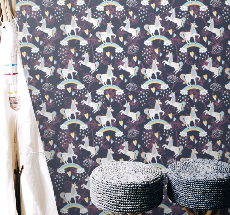 Kinderbehang Roze eenhoorns bloemmotief - TenStickers