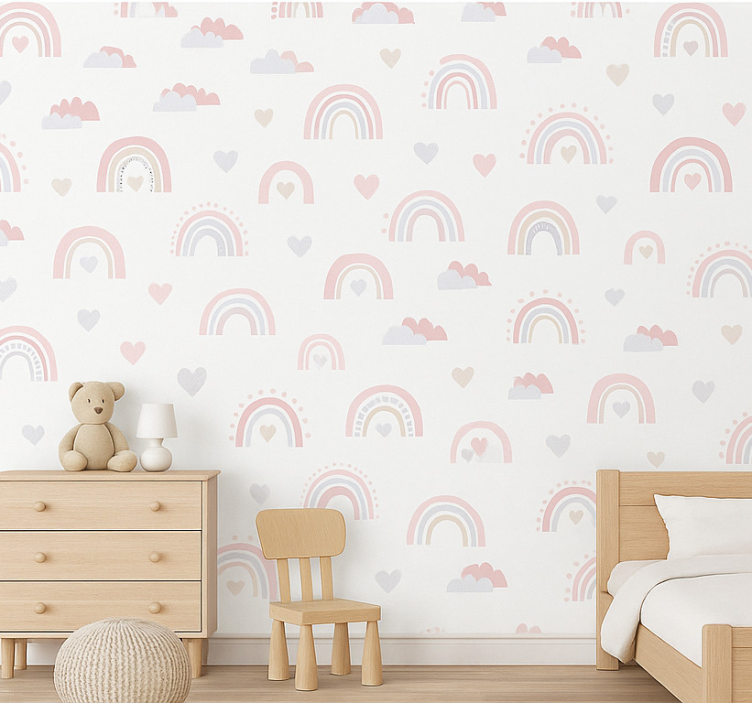 Behang kinderkamer roze regenboog design - TenStickers
