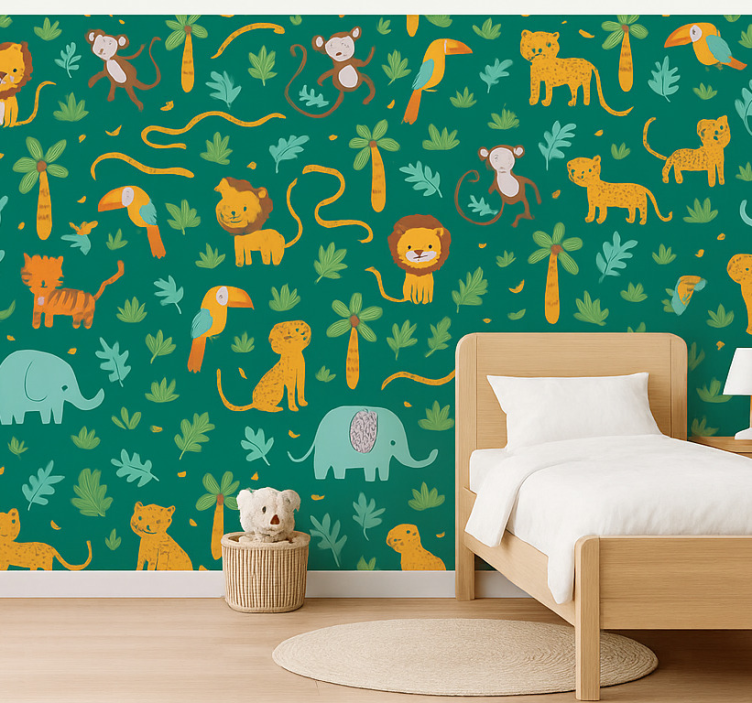 Behang kinderkamer schattig eenvoudig jungledesign - TenStickers