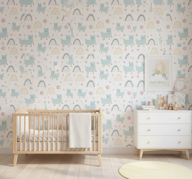 Behang kinderkamer schattige lama's en regenbogen - TenStickers