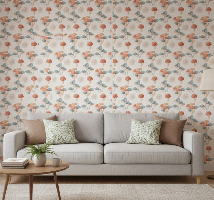 Behang modern aquarel paddenstoelenpatroon - TenStickers