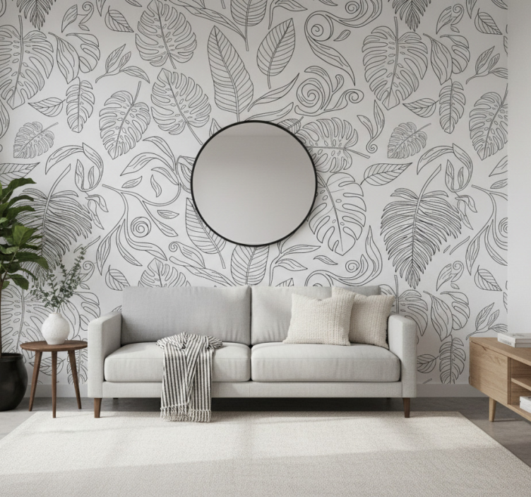 Behang modern botanisch zwart-wit (b09ky95cjn) - TenStickers