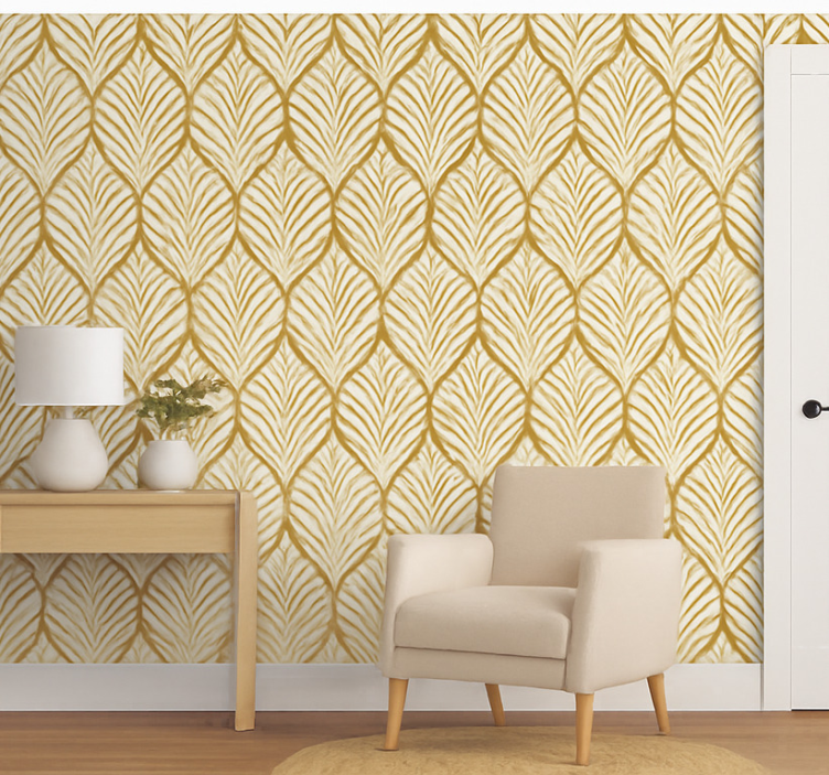 Behang modern gouden geometrisch bladmotief - TenStickers