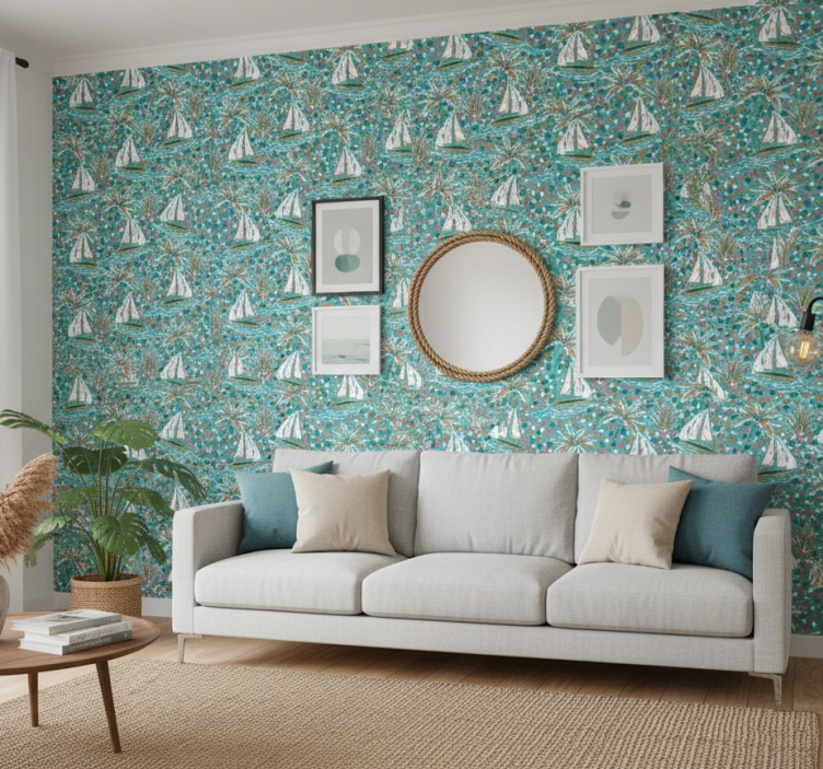 Behang modern met aquarel schepen patroon - TenStickers