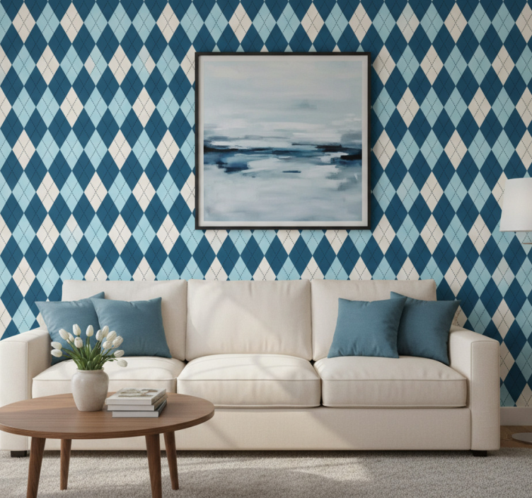 Behang modern met blauw diamanten patroon - TenStickers