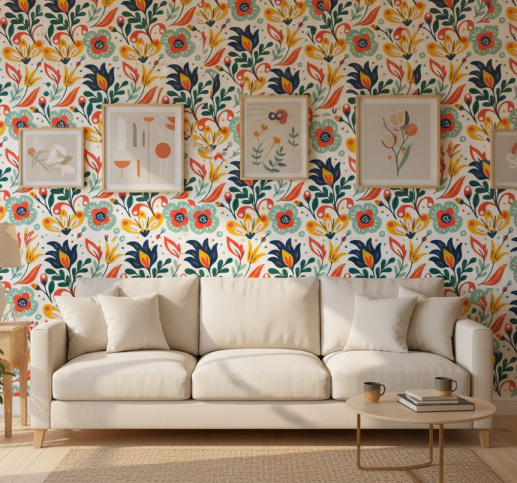 Behang modern met multikleurige bloemen - TenStickers