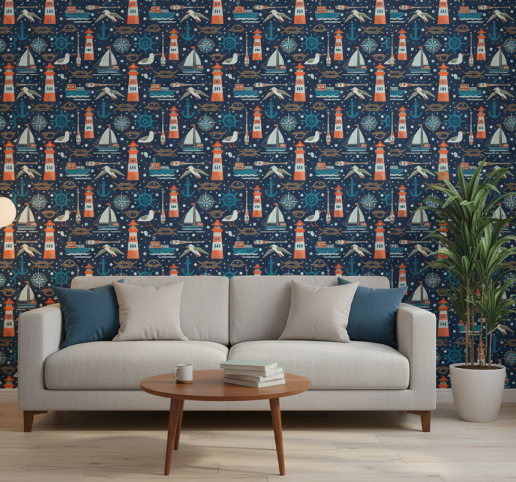 Behang modern mooi patroon met zee-elementen - TenStickers