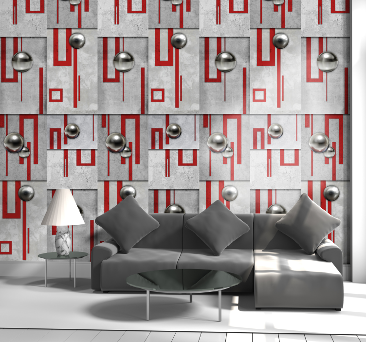 Behang modern Rood wit moderne kunst beton - TenStickers