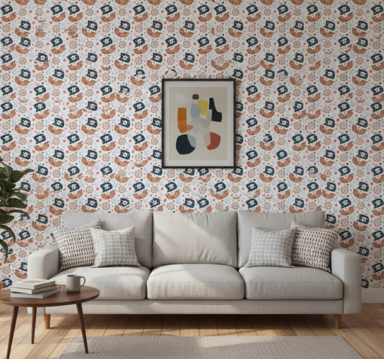 Behang modern schattig cartoonpiraten schip patroon - TenStickers