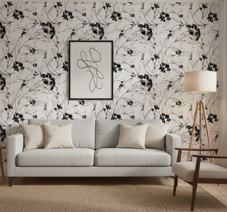 Behang modern zwart bladeren patroon - TenStickers