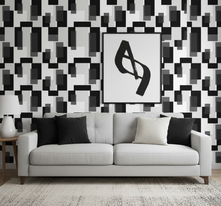 Behang modern zwart-witte kleurblokken - TenStickers