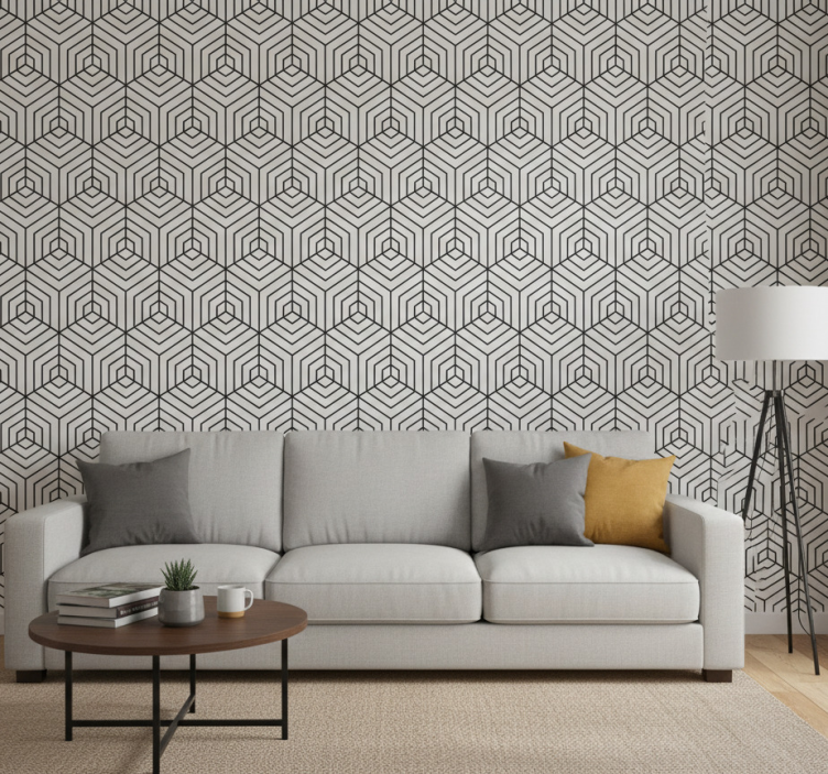 Behang modern zwarte en witte hexagons - TenStickers