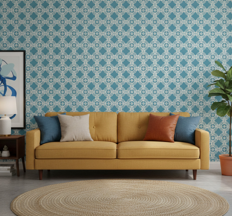 Behang print antiek vintage blauw en wit patroon - TenStickers