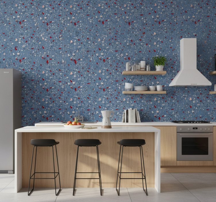 Behang print blauwe geometrische terrazzo - TenStickers