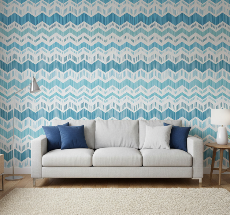Behang print blauwe zig zag - TenStickers