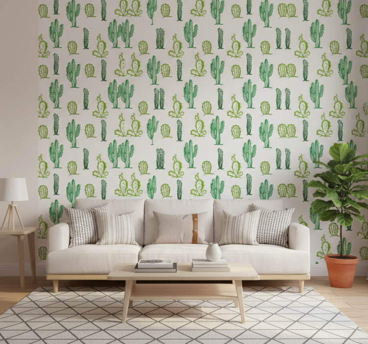 Woonkamer behang groen cactuspatroon - TenStickers