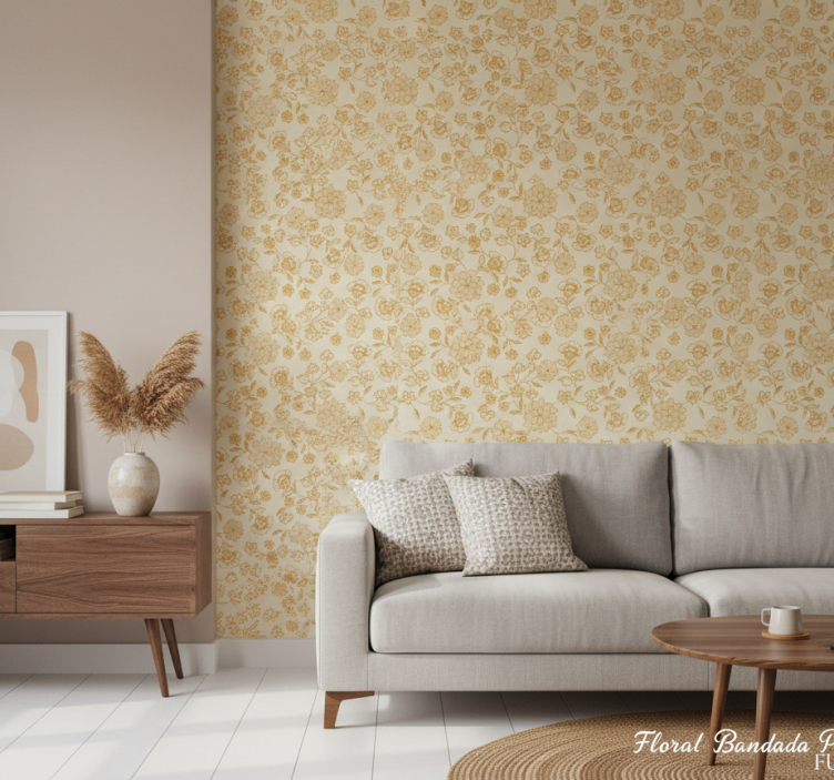 Woonkamer behang bloemig oranje paisley - TenStickers