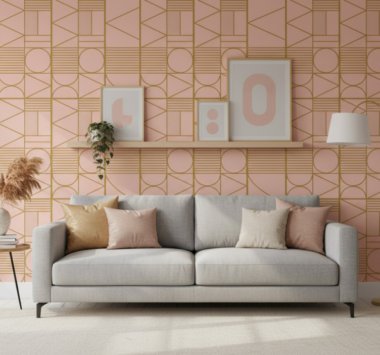 Behang print goud en roze kleuren blok - TenStickers