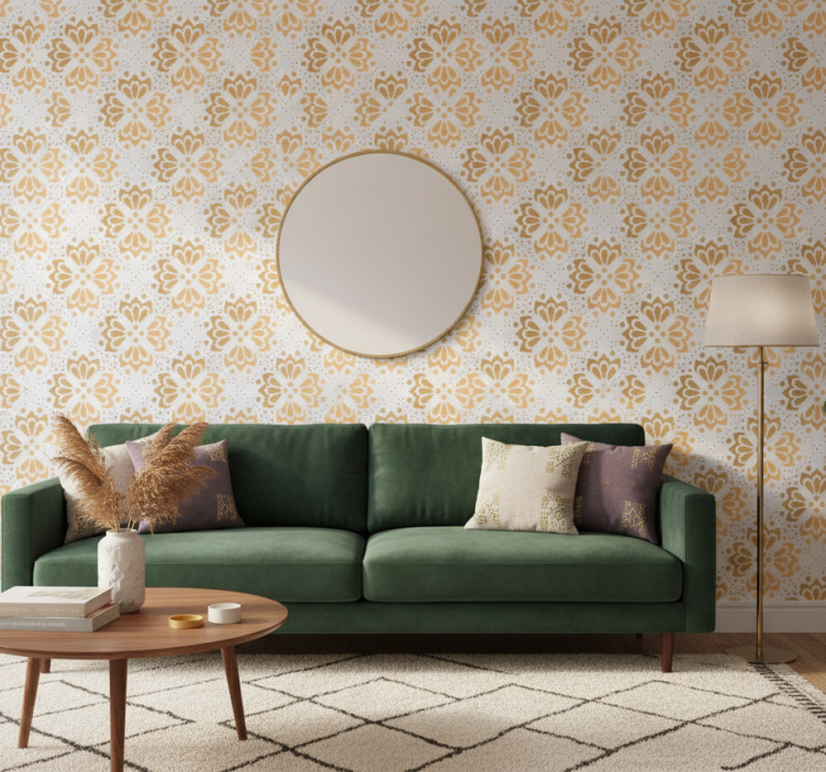 Woonkamer behang gouden mandala patroon - TenStickers