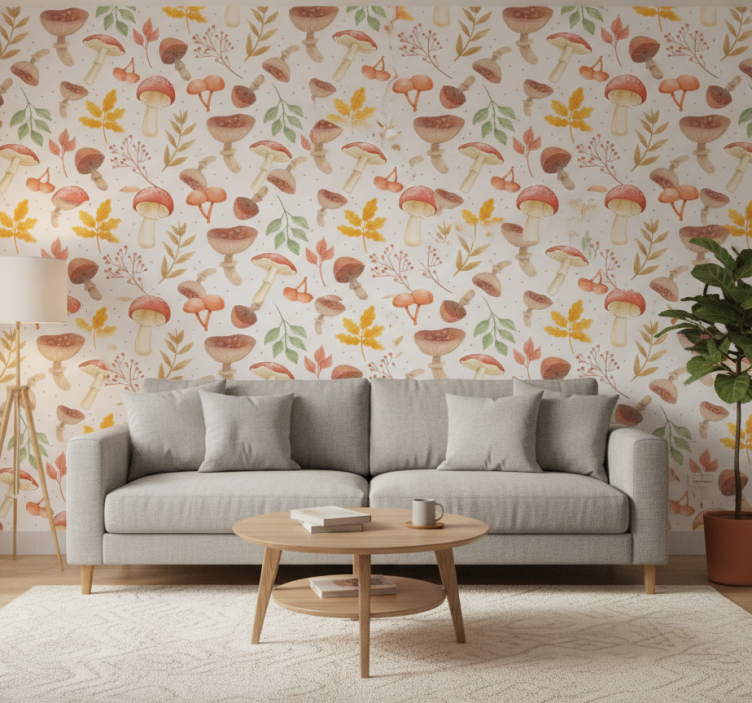 Behang print handgeschilderd paddenstoelenpatroon - TenStickers
