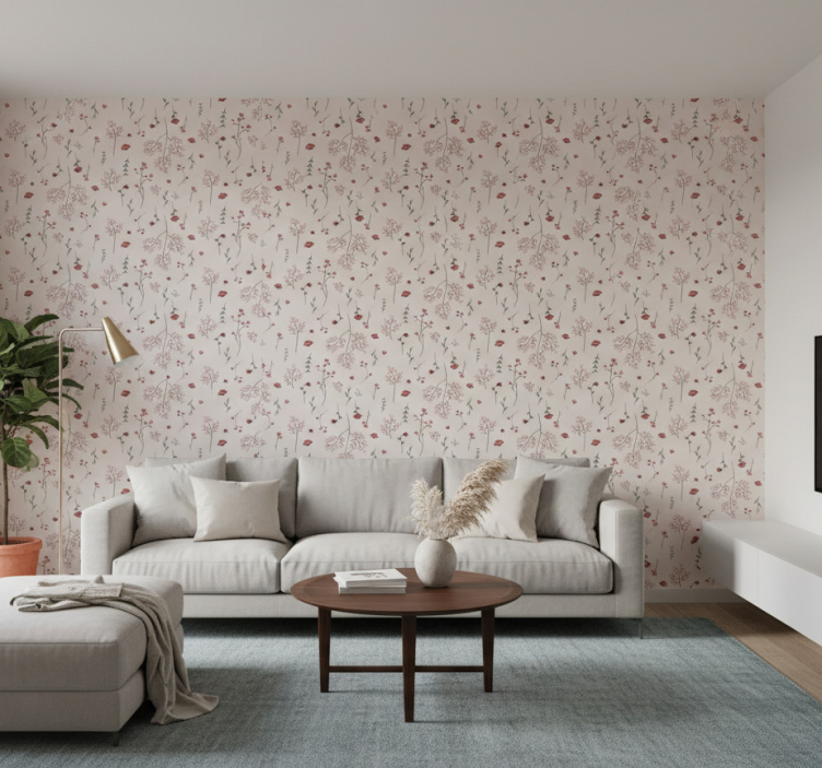 Behang print minimalistisch rood bloemenpatroon - TenStickers