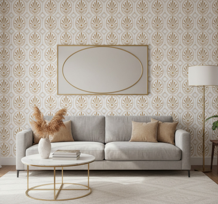 Behang print moderne kunst wit en gouden deco patroon - TenStickers