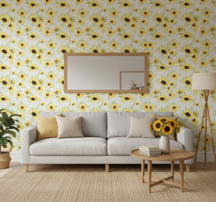 Behang print prachtig aquarel zonnebloemen patroon - TenStickers