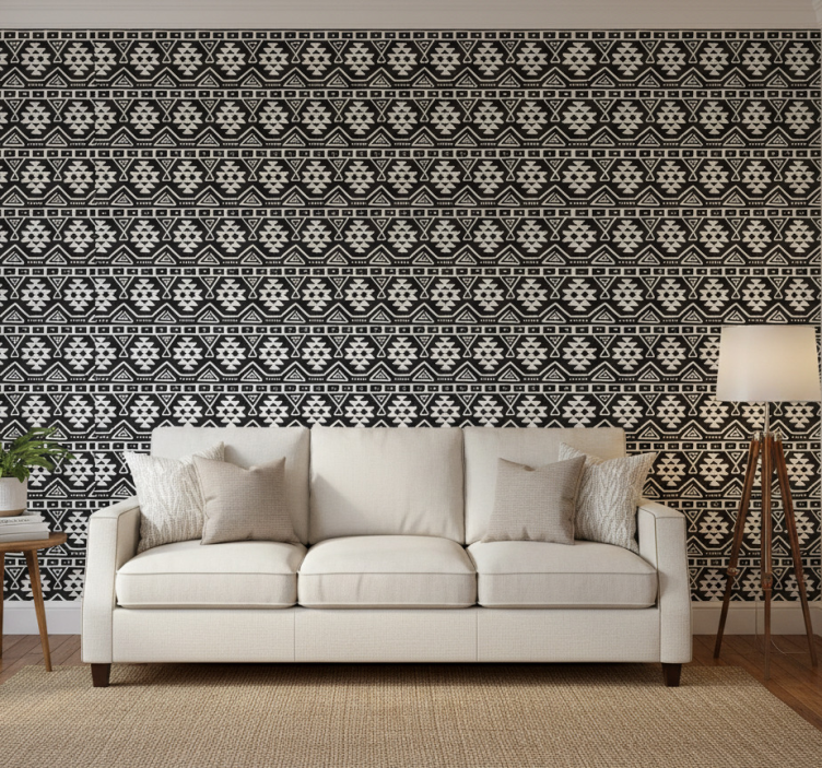 Behang print zwart-wit bohemian patroon - TenStickers