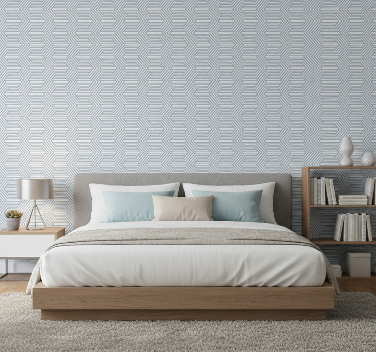 Behang scandinavië blauwe achtergrond met witte lijnen illusie - TenStickers