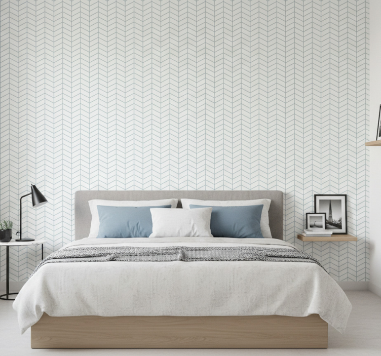 Behang scandinavië blauwe zigzag lijnen op witte achtergrond - TenStickers