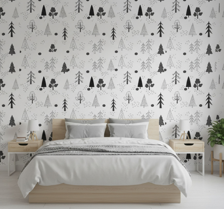 Behang scandinavië witte minimalistische bomen nordic stijl - TenStickers