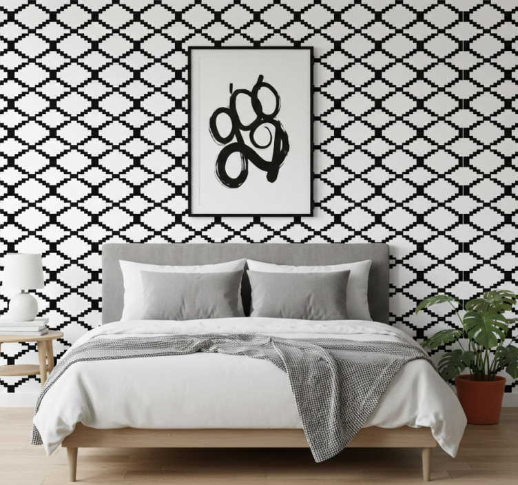 Behang scandinavië zwarte geometrische diamanten nordic stijl - TenStickers