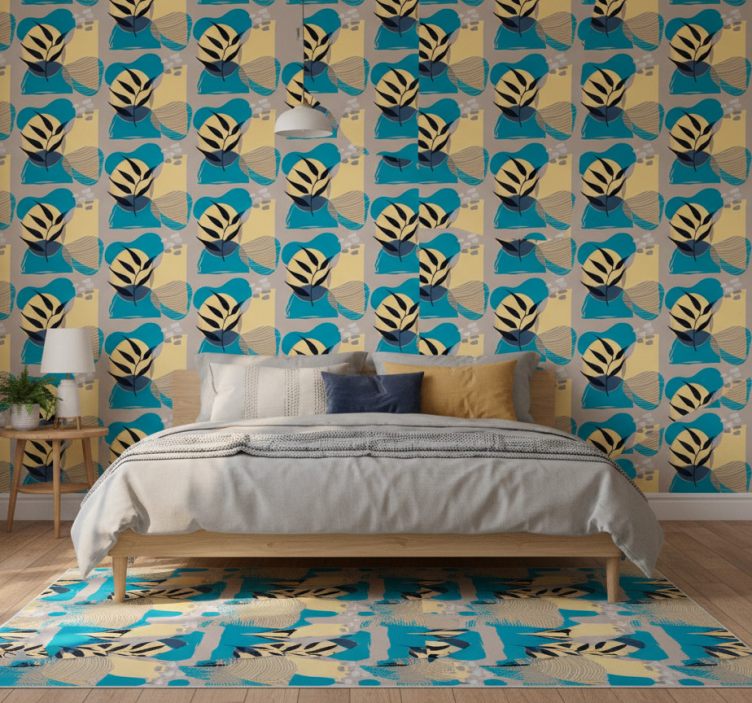 Behang slaapkamer afrikaans stijl blauw abstract patroon - TenStickers