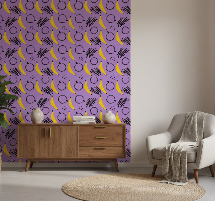 Behang slaapkamer afrikaans stijl paarse banaan design - TenStickers