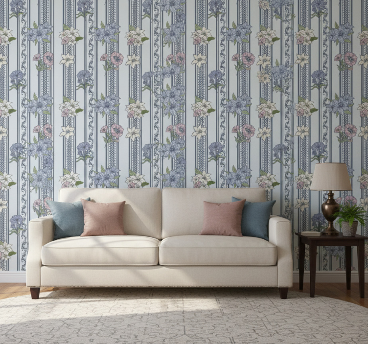Behang slaapkamer bloemen vintage streep design - TenStickers