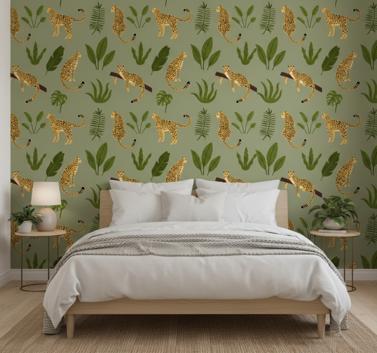 Behang slaapkamer bloemenjungle luipaarddesign - TenStickers